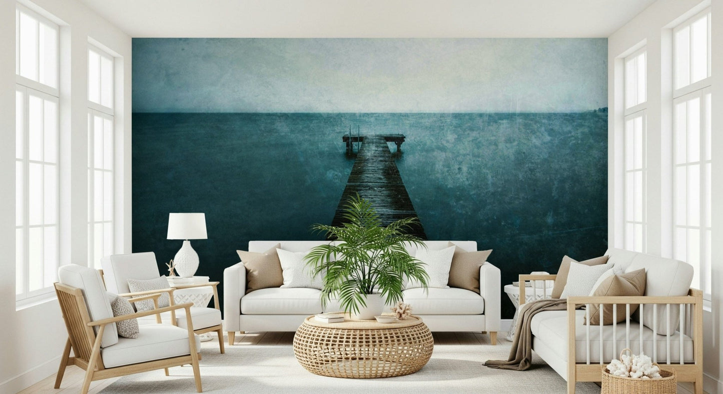 Detailed water and sky wallpaper for a contemporary accent wall.
