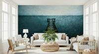 Detailed water and sky wallpaper for a contemporary accent wall.