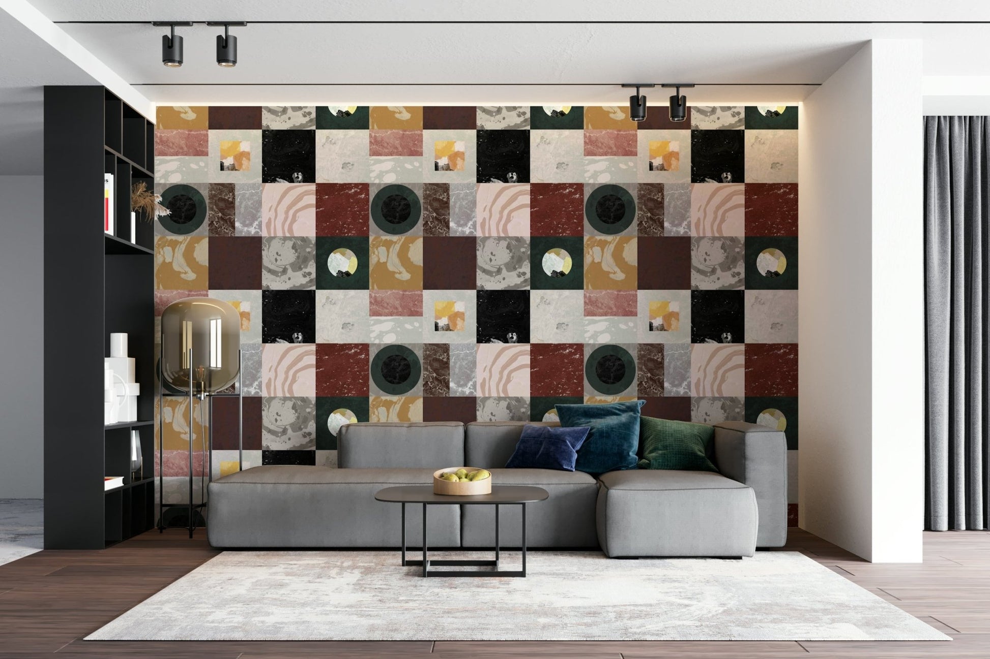 Pietra2 Rework Wallpaper behind minimalist furniture

