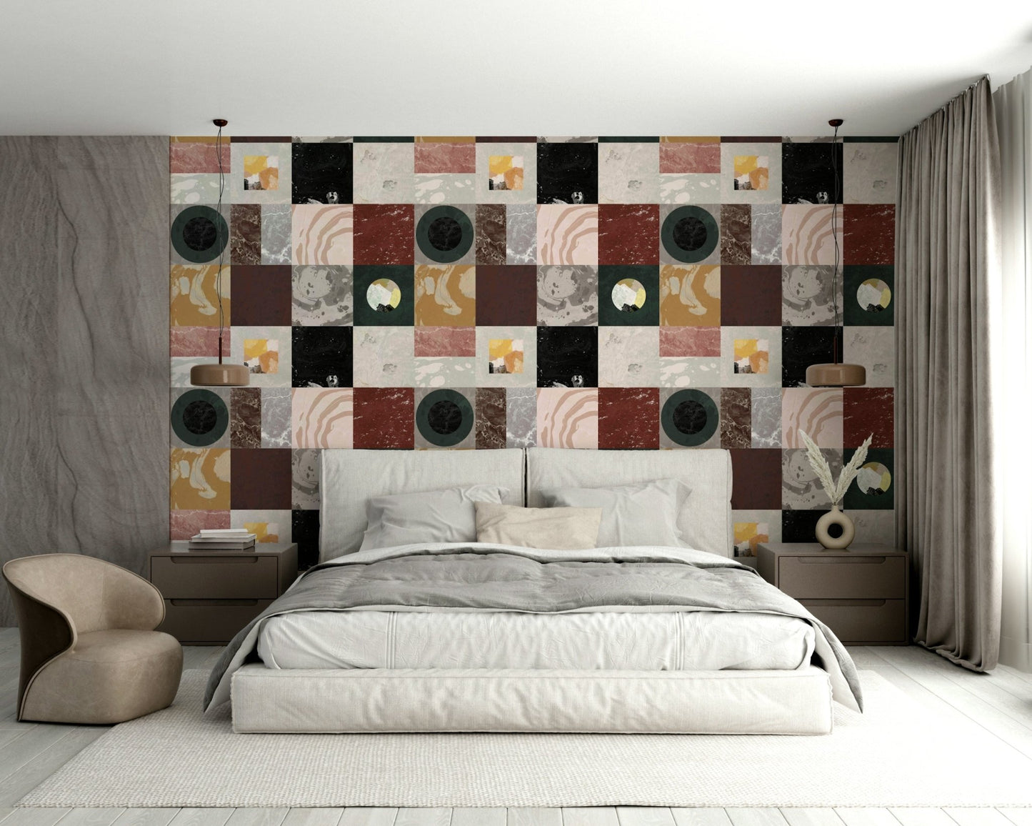 Modern dining area with Pietra2 Rework feature wall

