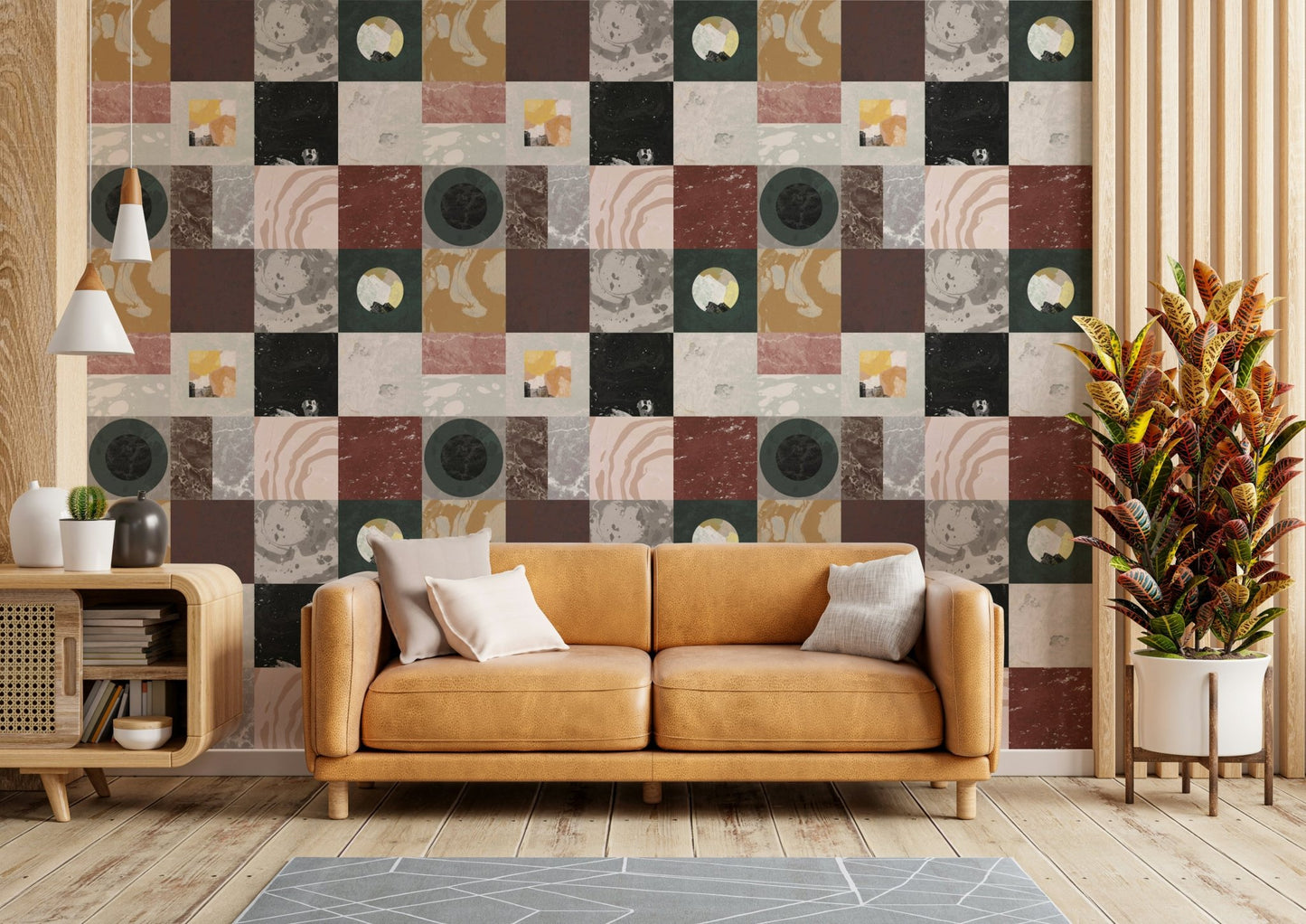 Pietra2 Rework Wallpaper in a sleek modern bedroom

