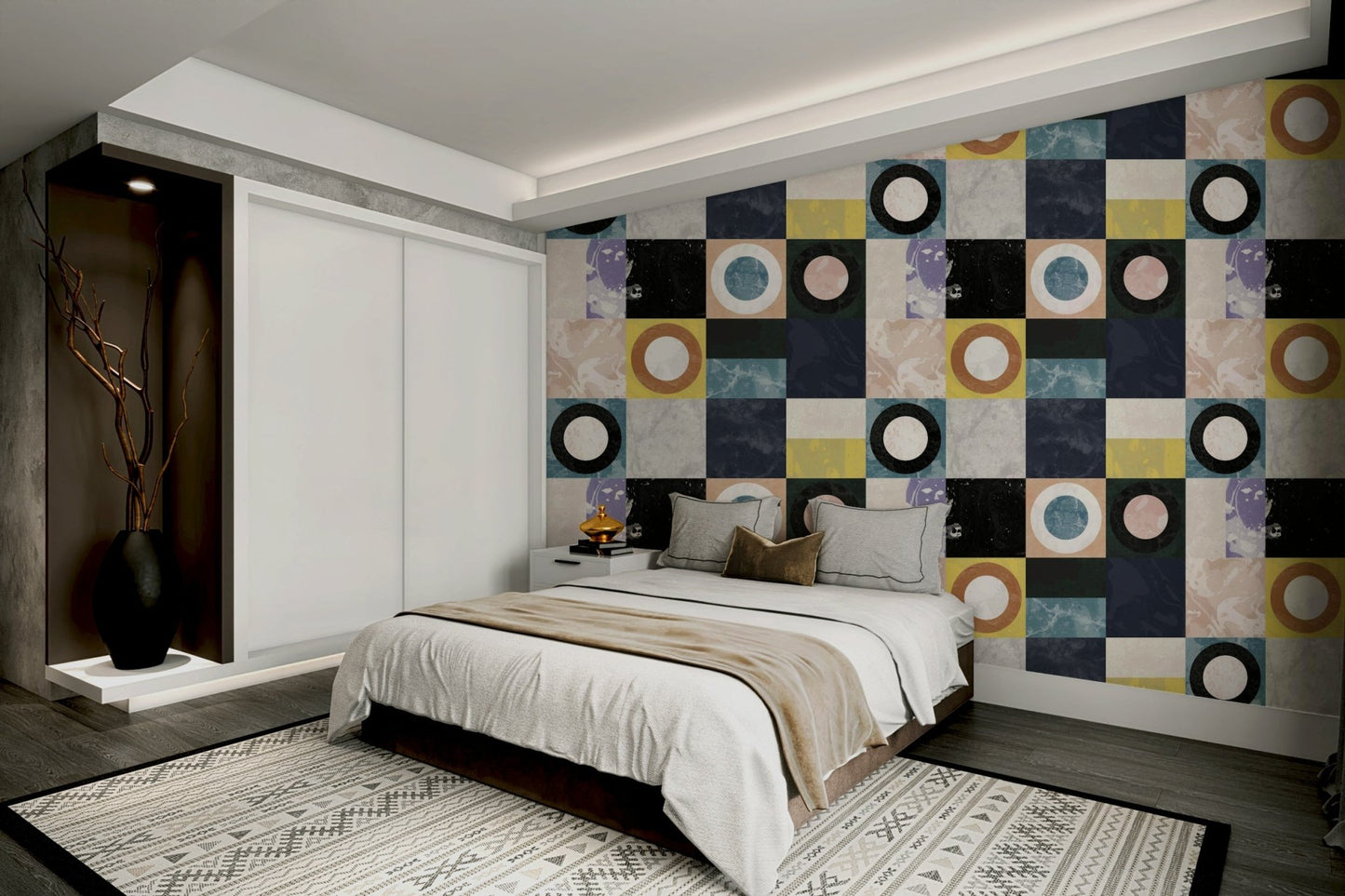 Close-up of Pietra3 Wallpaper's layered stone pattern

