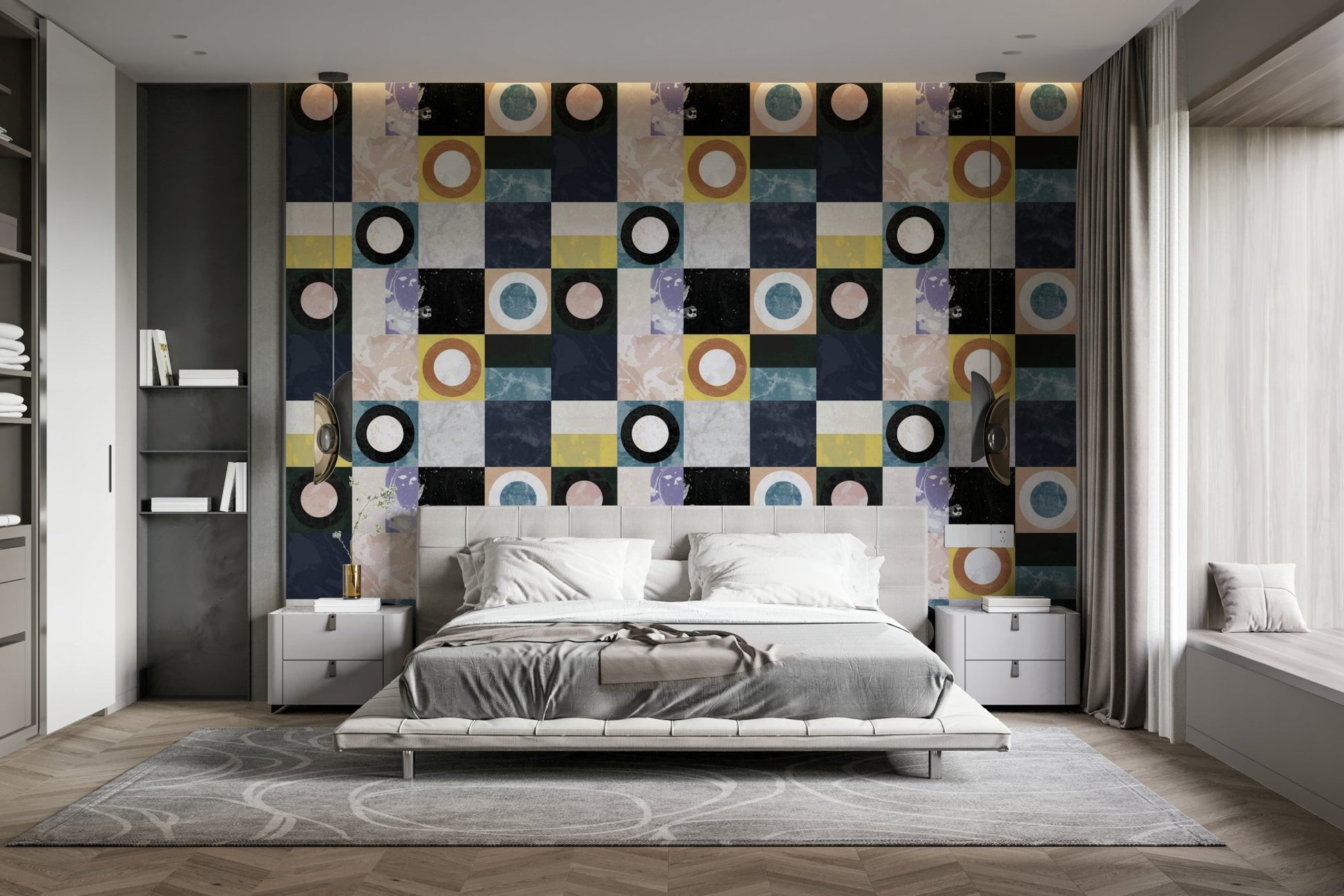 Natural stone-look wallpaper with neutral tones

