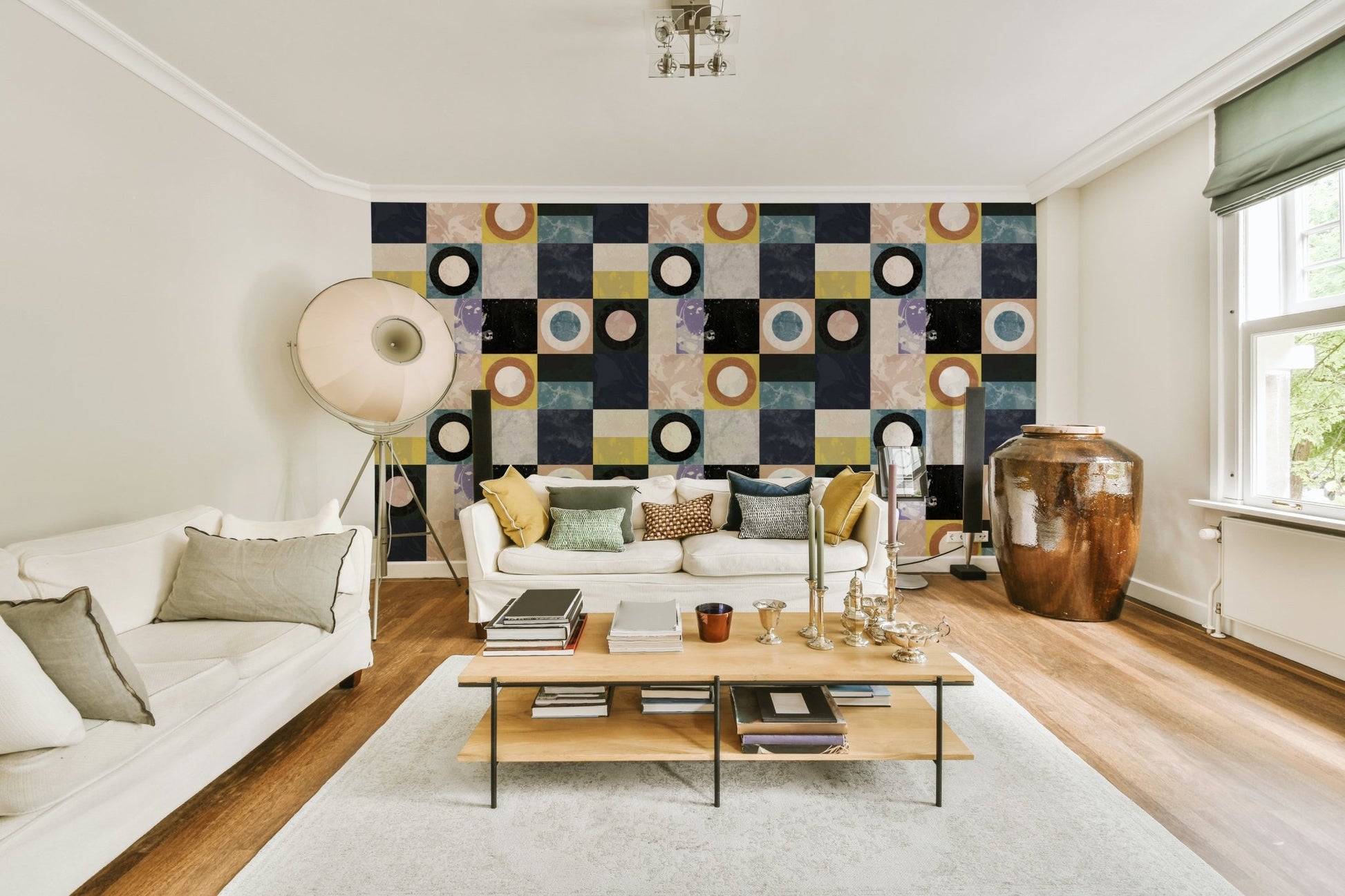 Minimalist interior styled with Pietra3 Wallpaper

