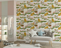Decorative Piggy Farm Watercolor peel and stick wallpaper. Easy installation.