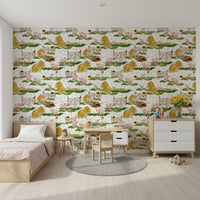 Country-style Piggy Farm wall decor. Wooden fence and little farm pigs.