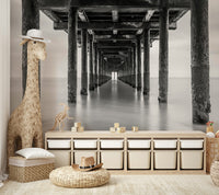 Black and white pier structure
