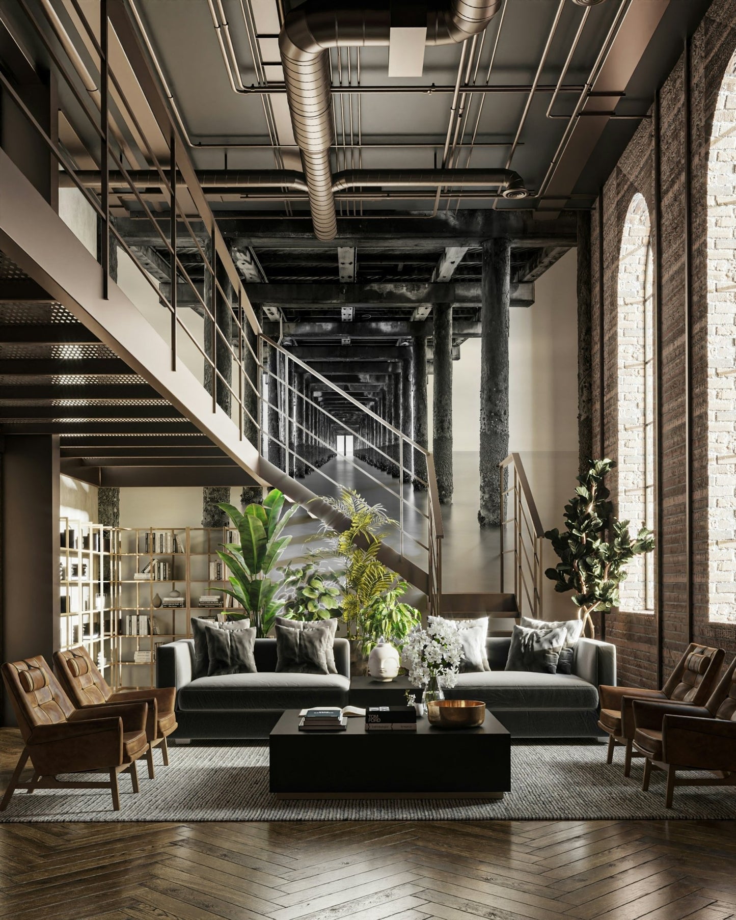 Underneath a wooden pier
