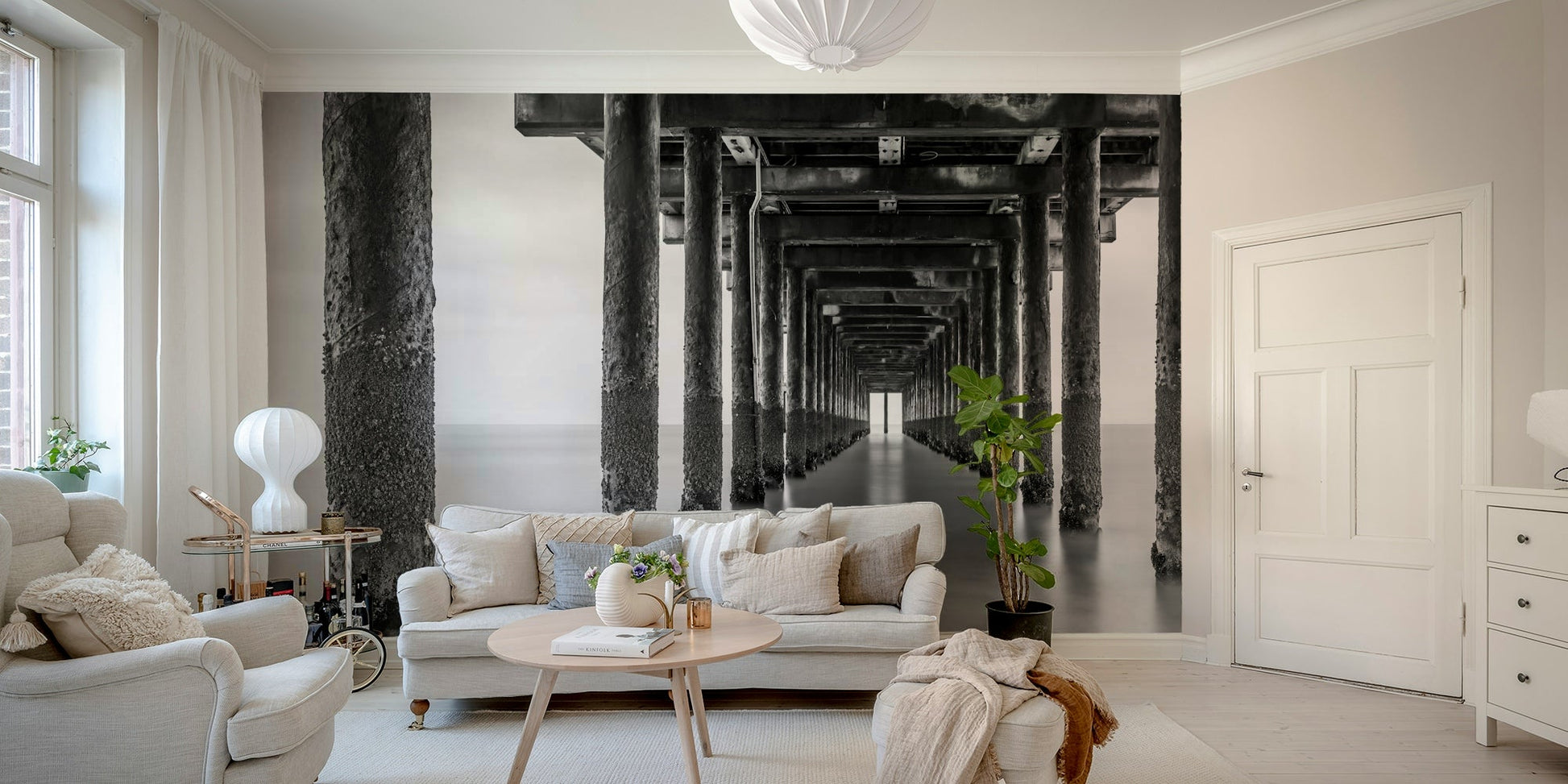 Reflective ocean under pier
