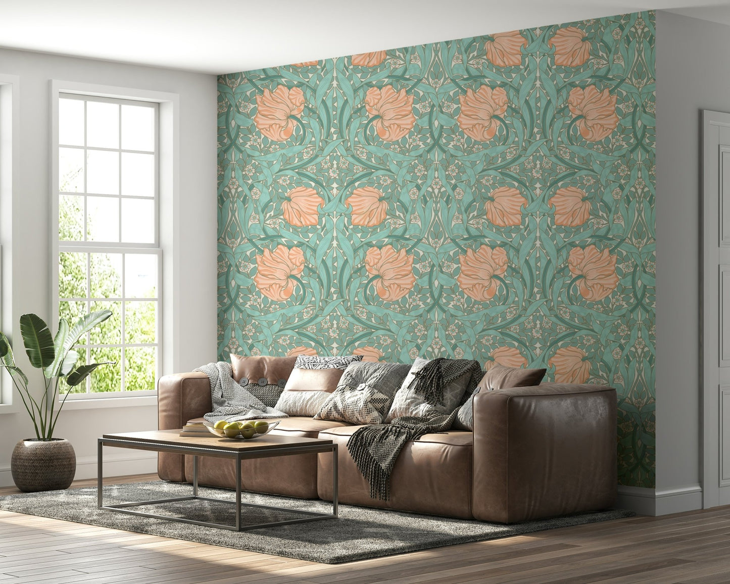 Elegant Pimpernel wallpaper inspired by William Morris art

