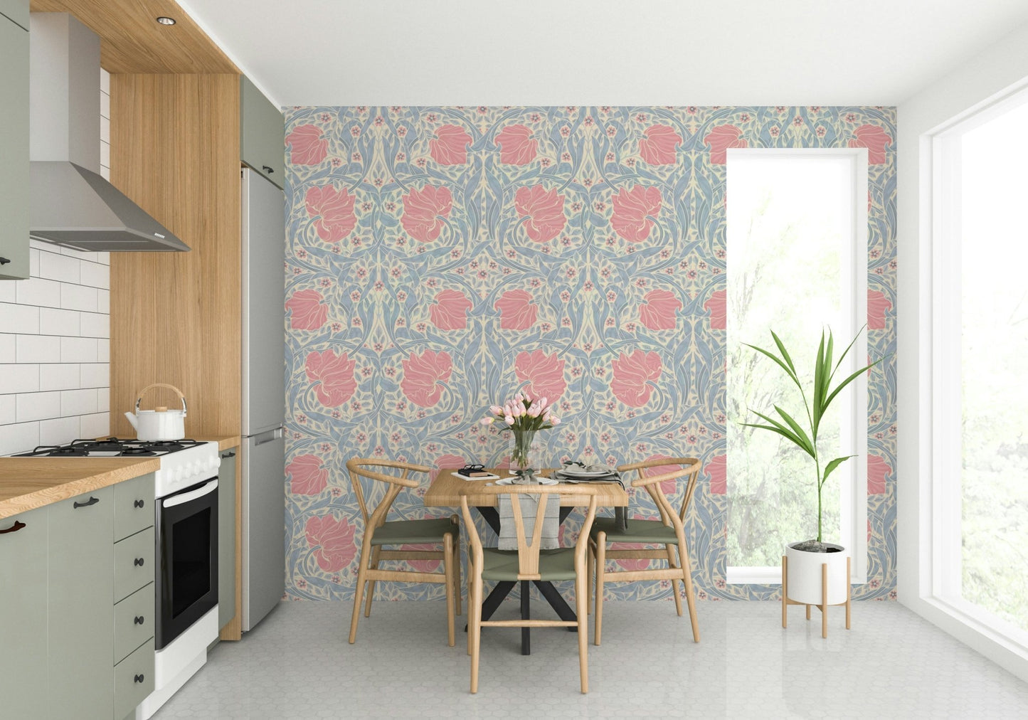 Wall covered with Pimpernel 15 wallpaper by William Morris

