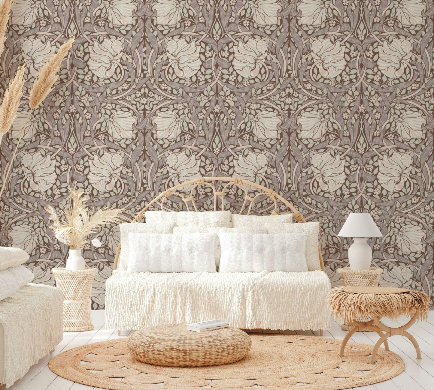 Detailed Pimpernel pattern wallpaper by William Morris

