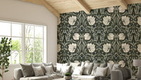 Close-up of Pimpernel floral wallpaper in classic design

