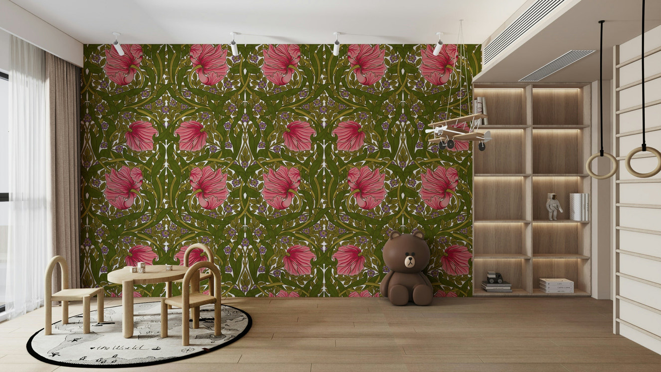 Pimpernel wallpaper with intricate floral pattern.

