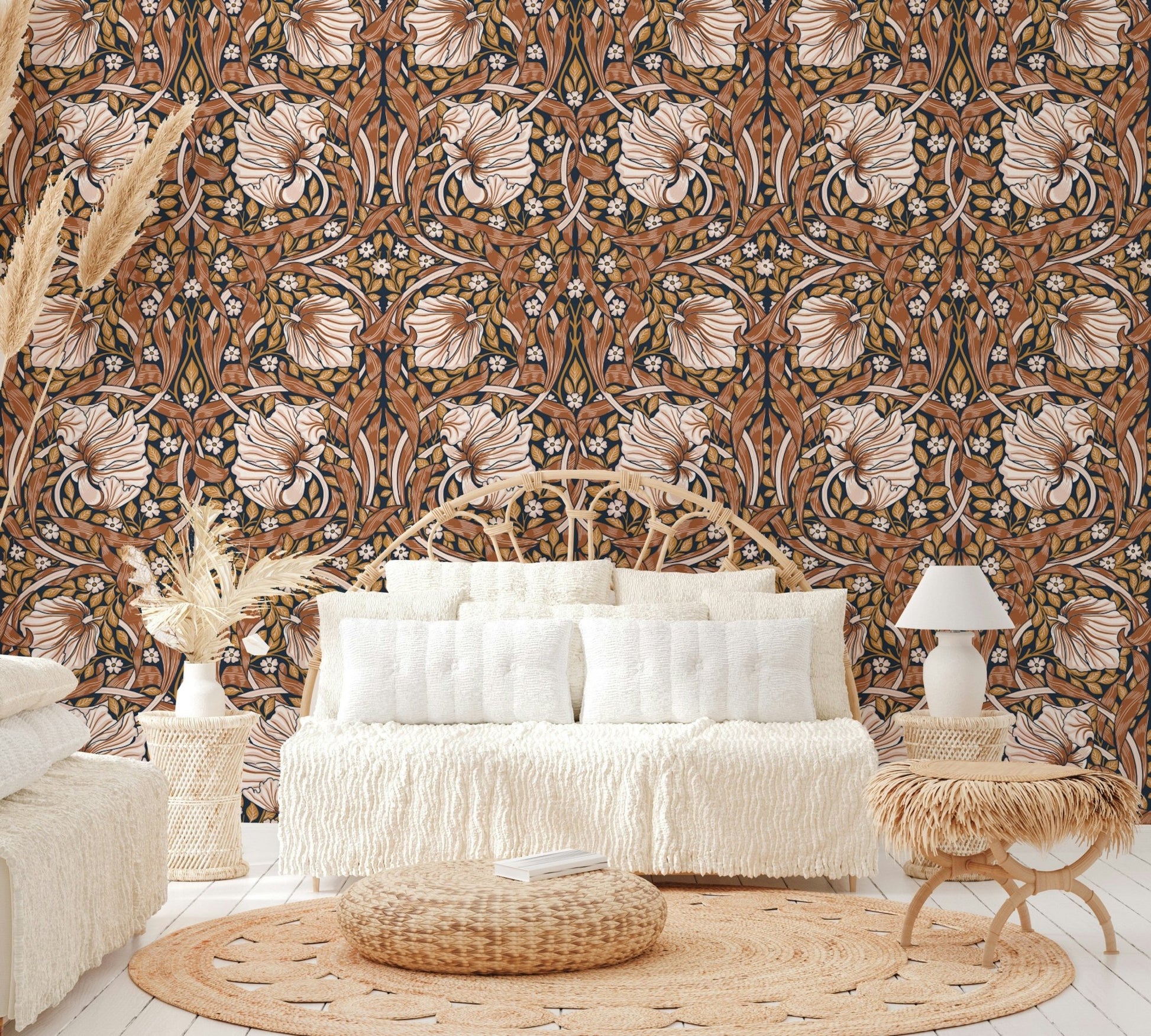 Detailed flower design in Pimpernel wallpaper for refined spaces.

