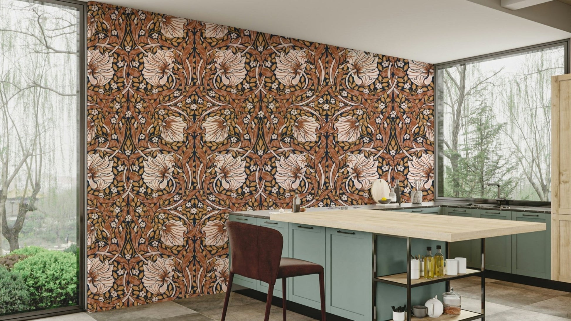 Pimpernel wallpaper pattern with intricate floral design.


