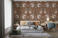 William Morris Pimpernel wallpaper with delicate floral motifs.

