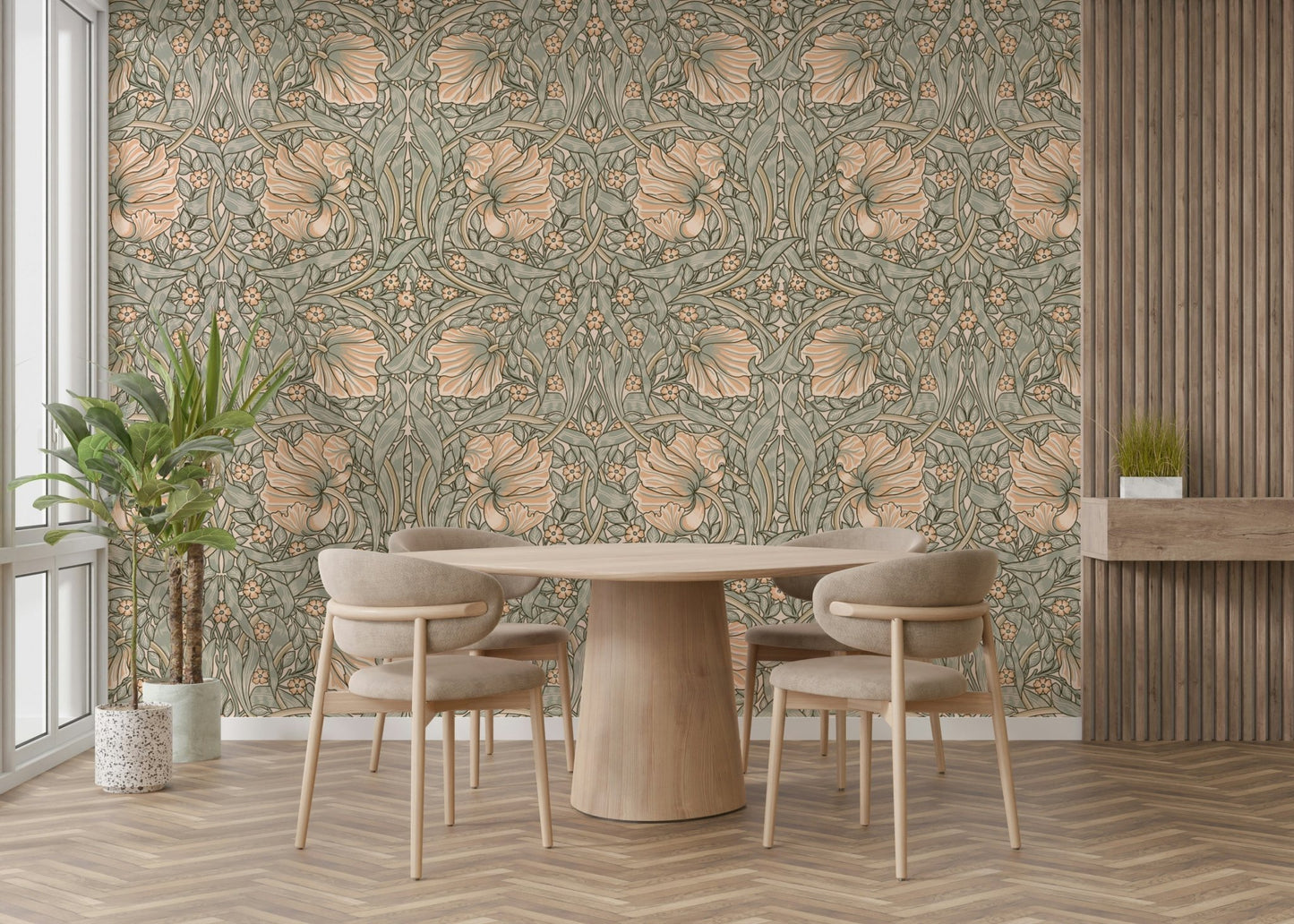 Traditional Pimpernel wallpaper in soft colors

