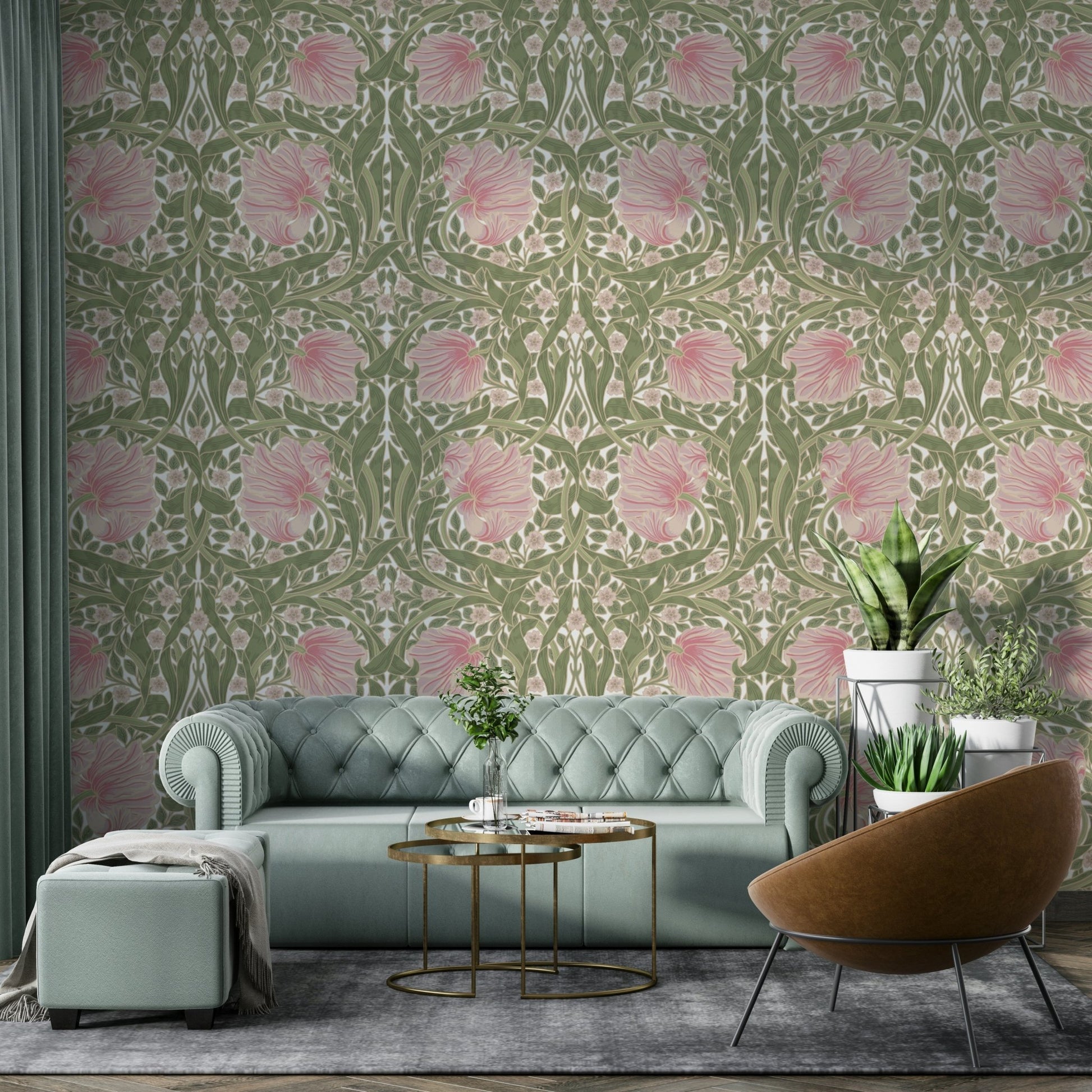 Pimpernel wallpaper by William Morris, intricate pattern.


