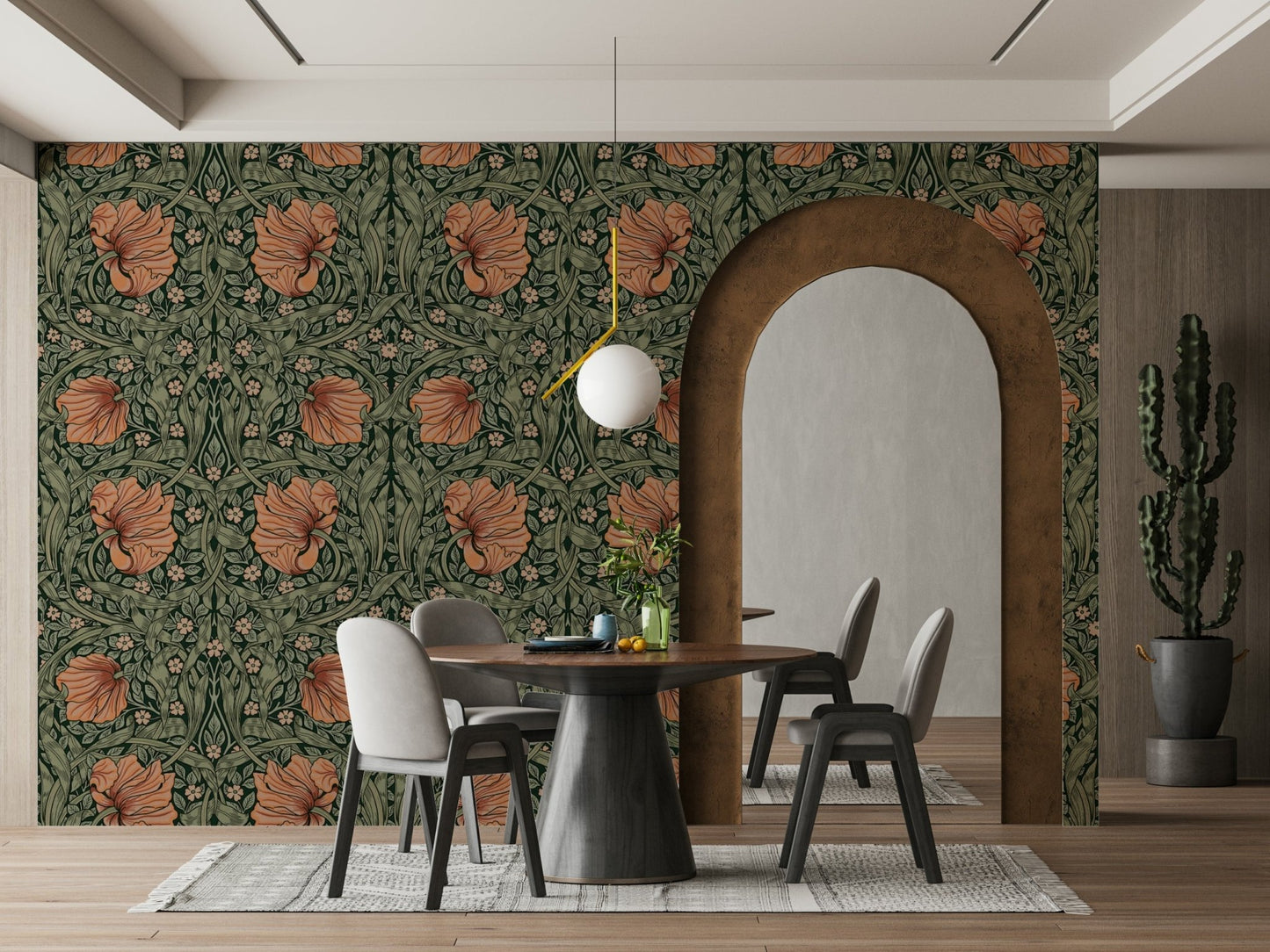 Luxurious Pimpernel wallpaper by William Morris with soft patterns