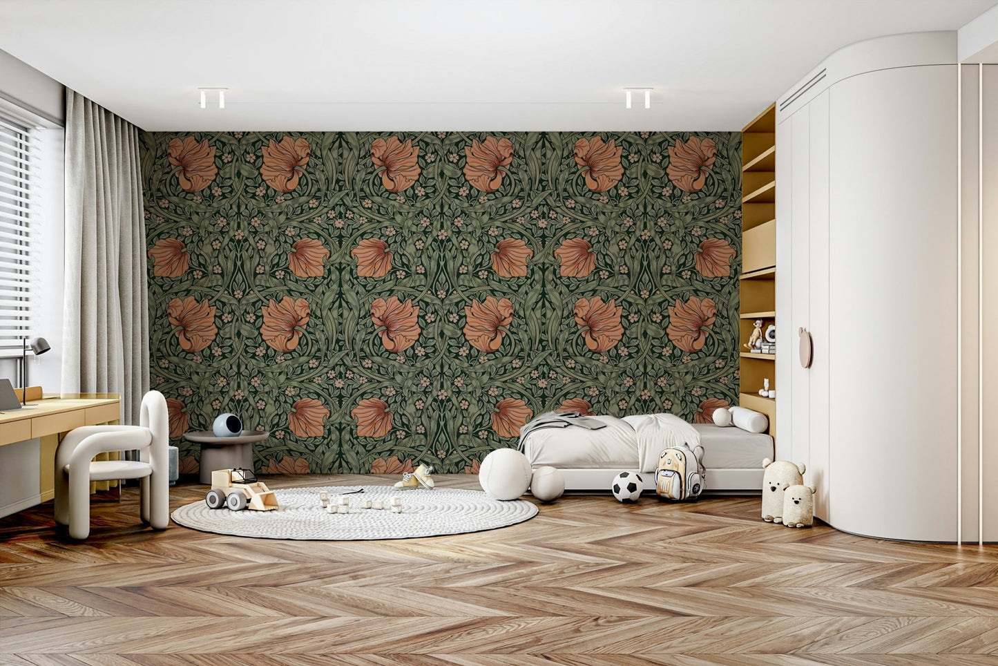 Classic Pimpernel wallpaper featuring intricate botanical motifs.