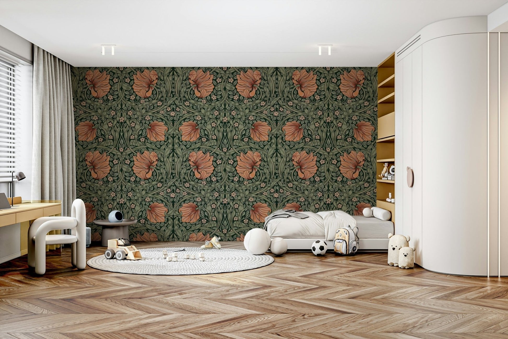 Classic Pimpernel wallpaper featuring intricate botanical motifs.