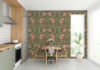 William Morris Pimpernel wallpaper in rich earthy tones