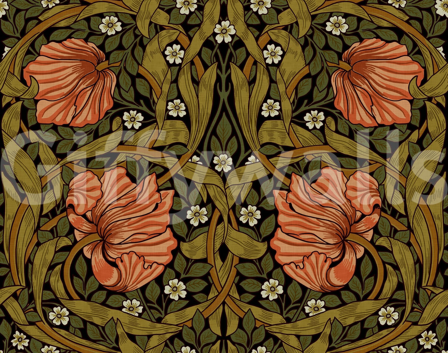 Antique-style Pimpernel by William Morris wallpaper for your home.

