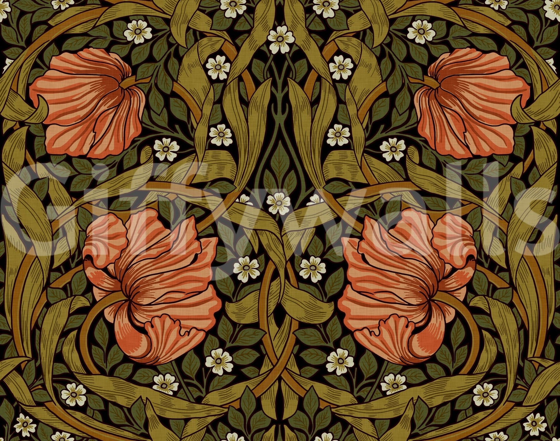 Antique-style Pimpernel by William Morris wallpaper for your home.

