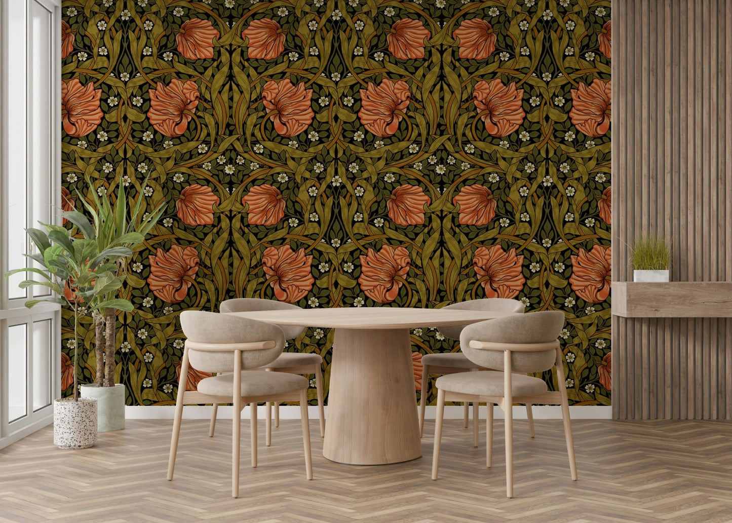 Classic William Morris Pimpernel wallpaper for timeless interiors.

