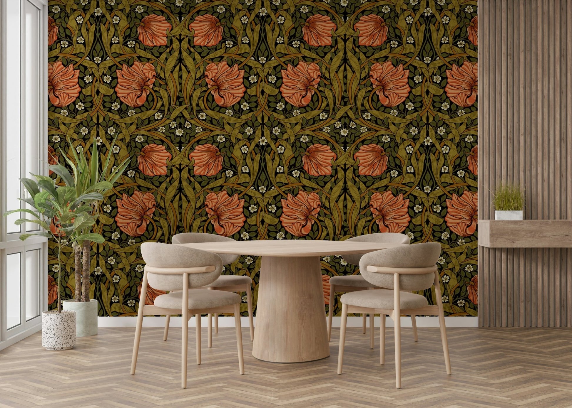 Classic William Morris Pimpernel wallpaper for timeless interiors.

