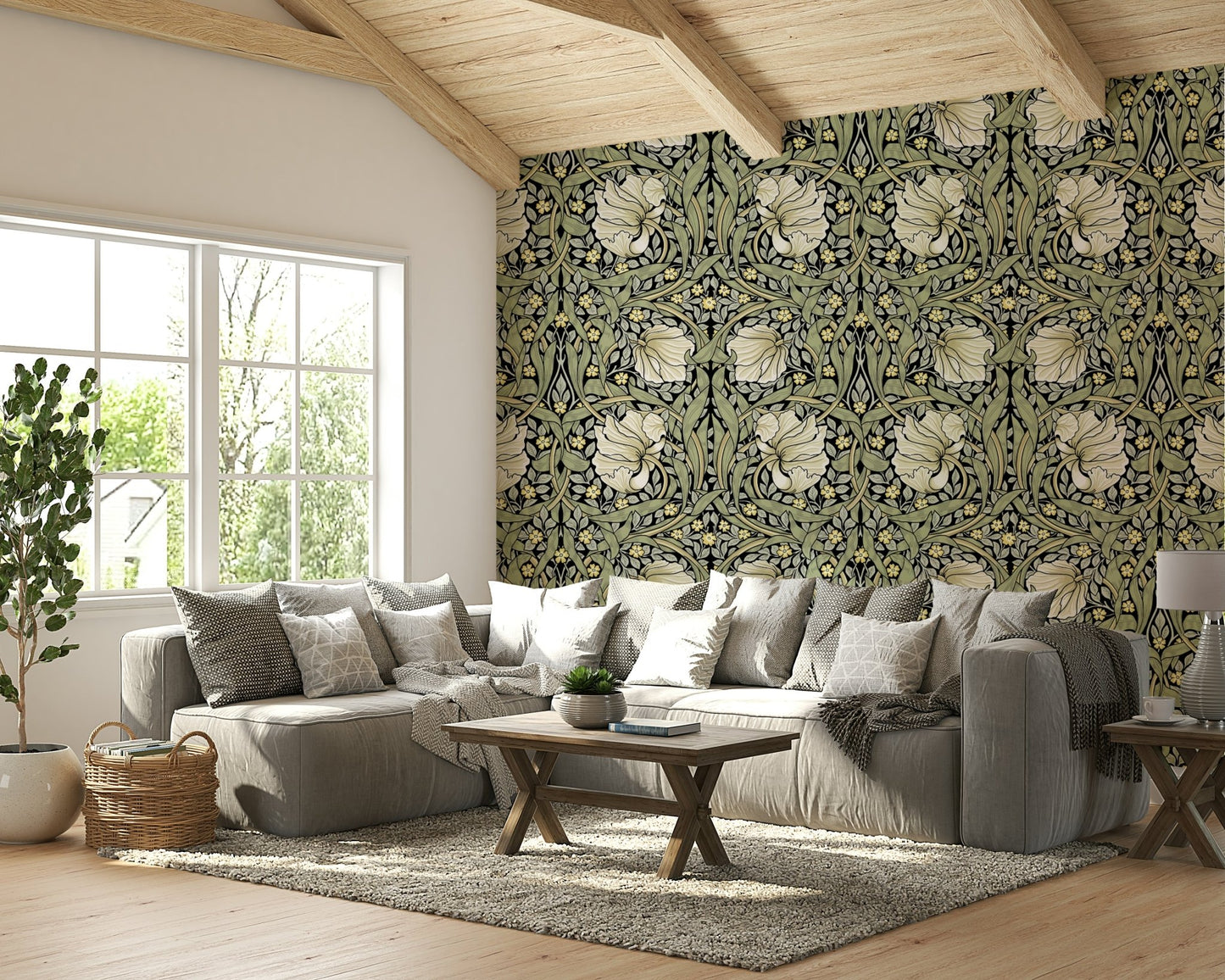 Detailed floral pattern of Pimpernel by William Morris 28 wallpaper.

