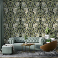 Close-up of Pimpernel by William Morris 28 wallpaper design.

