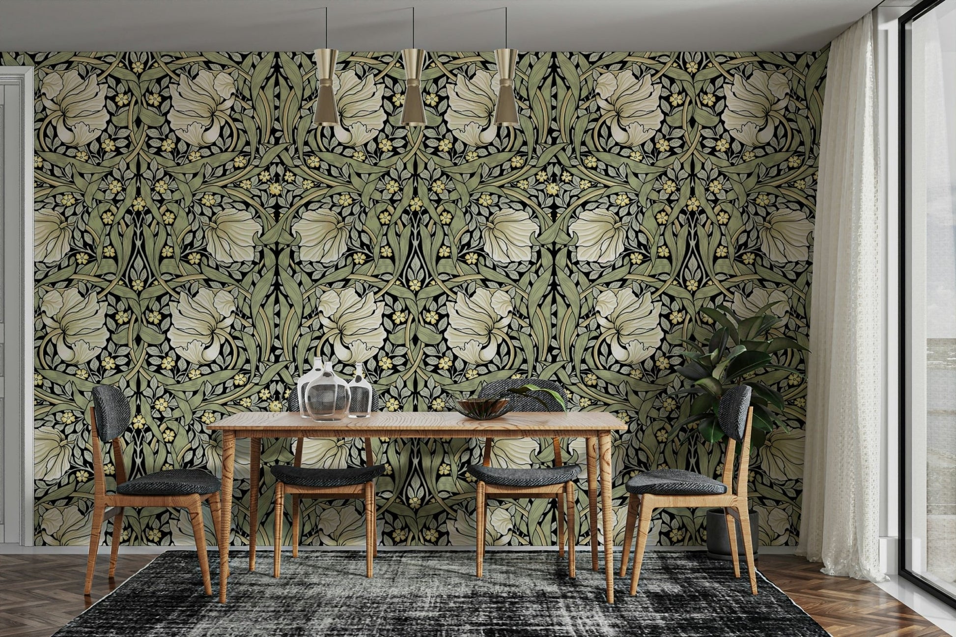 Vintage floral wallpaper design: Pimpernel by William Morris 28.

