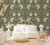 Pimpernel by William Morris 28 wallpaper in a soft color palette.

