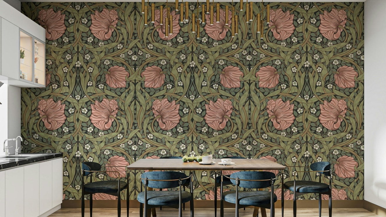 Classic Pimpernel 7 wallpaper by William Morris close-up

