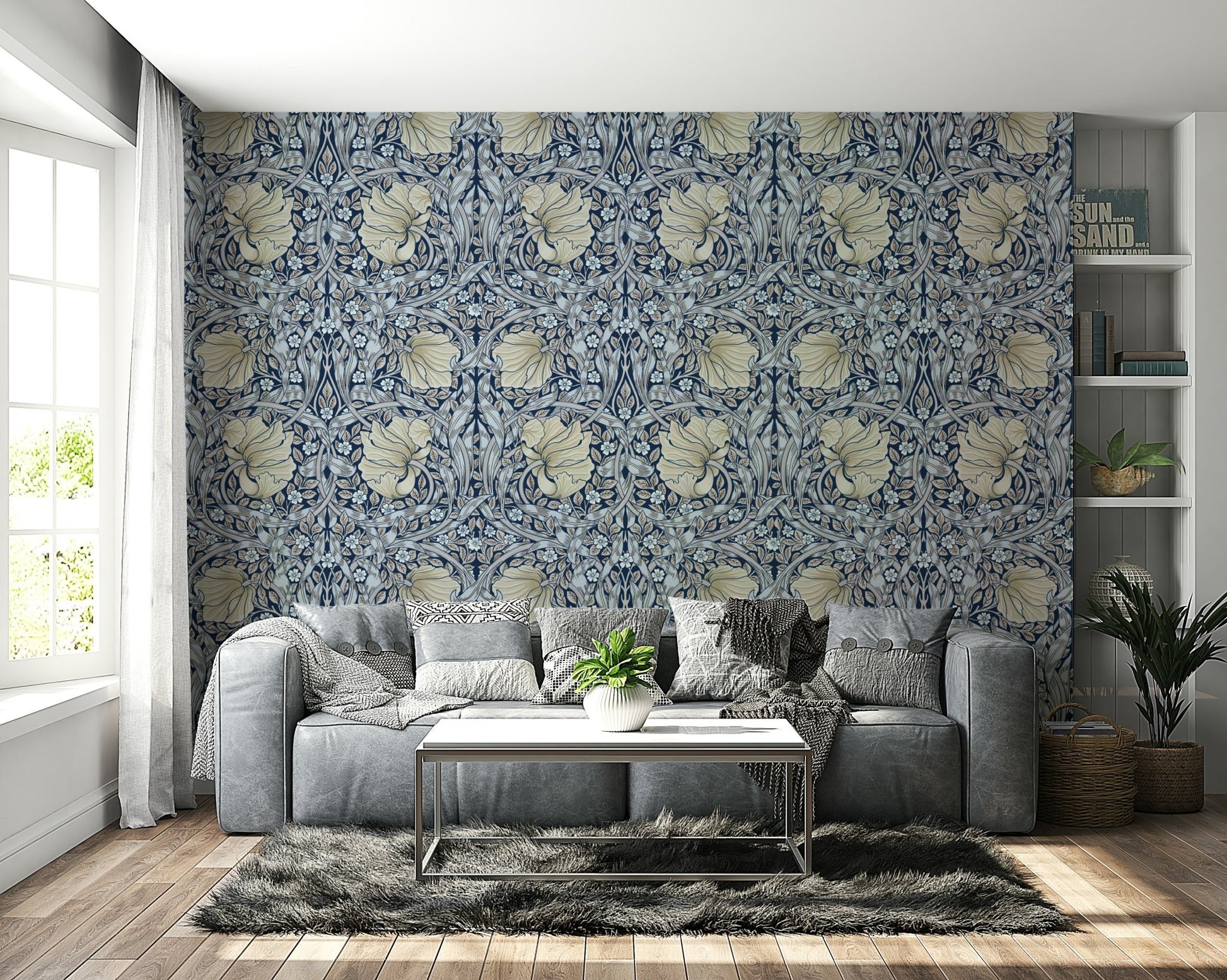 Botanical design on Pimpernel wallpaper by William Morris
