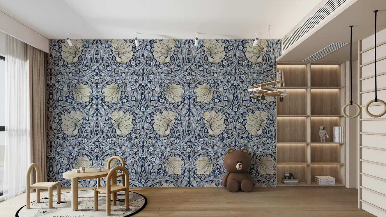 Pimpernel wallpaper by William Morris with floral motifs

