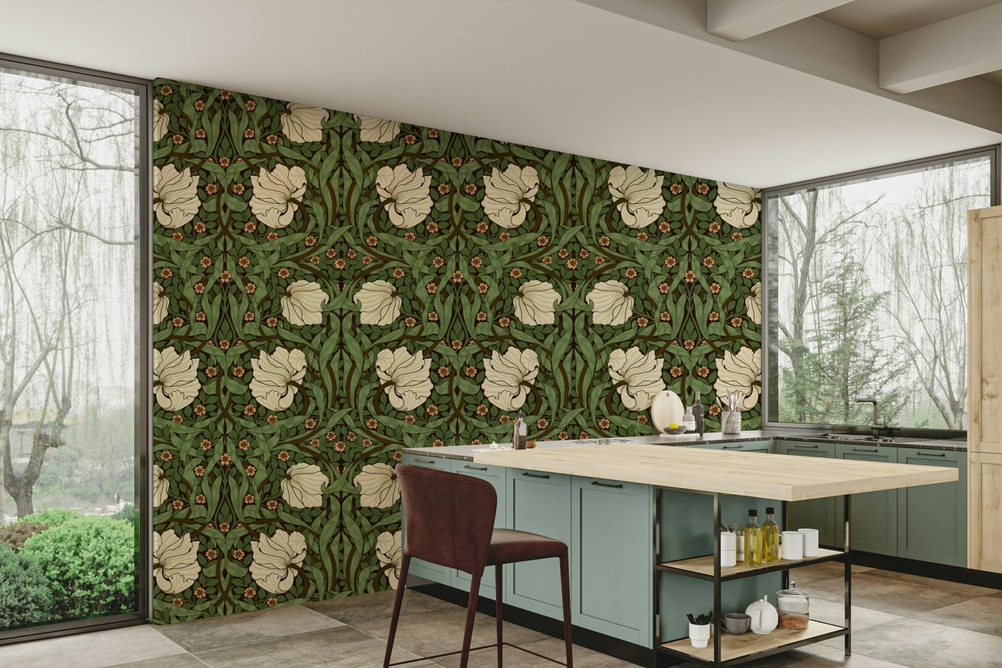 Elegant vintage-style Pimpernel wallpaper by William Morris

