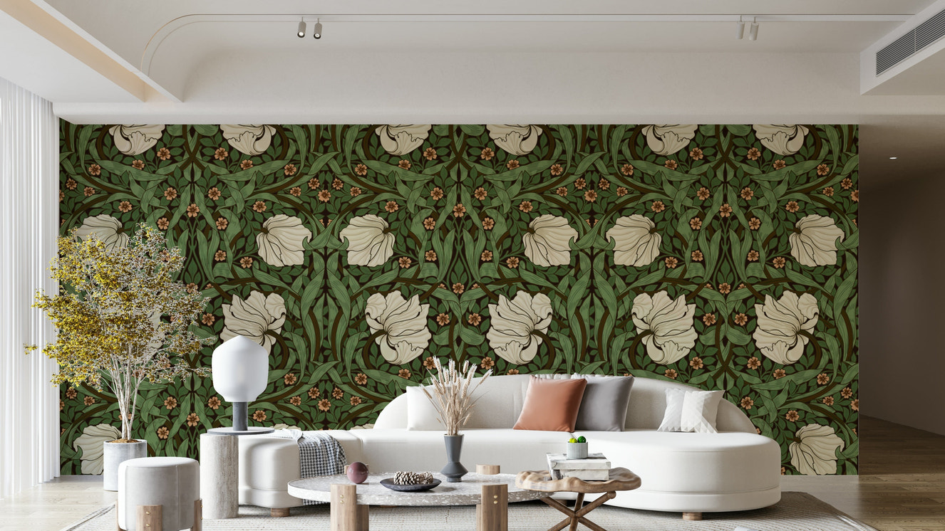William Morris Pimpernel wallpaper with classic floral design

