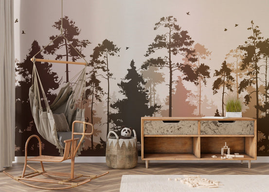 Autumn forest wallpaper with deer silhouette design A665
