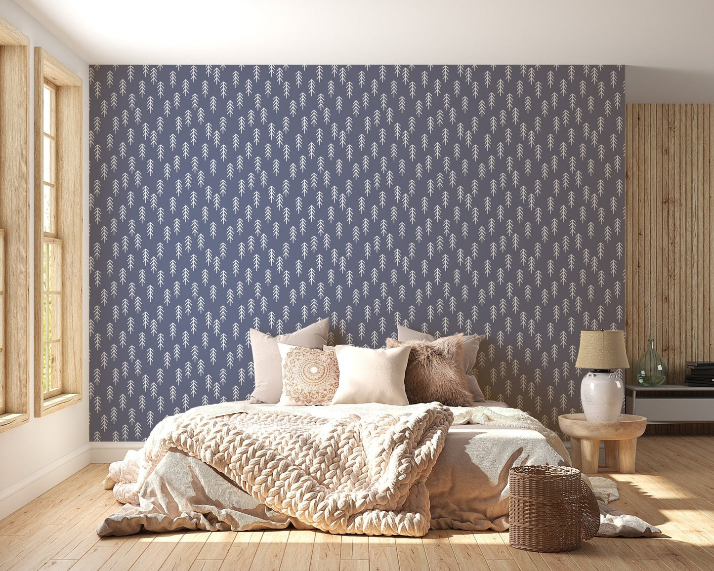 Navy blue wallpaper with pine patterns
 A979