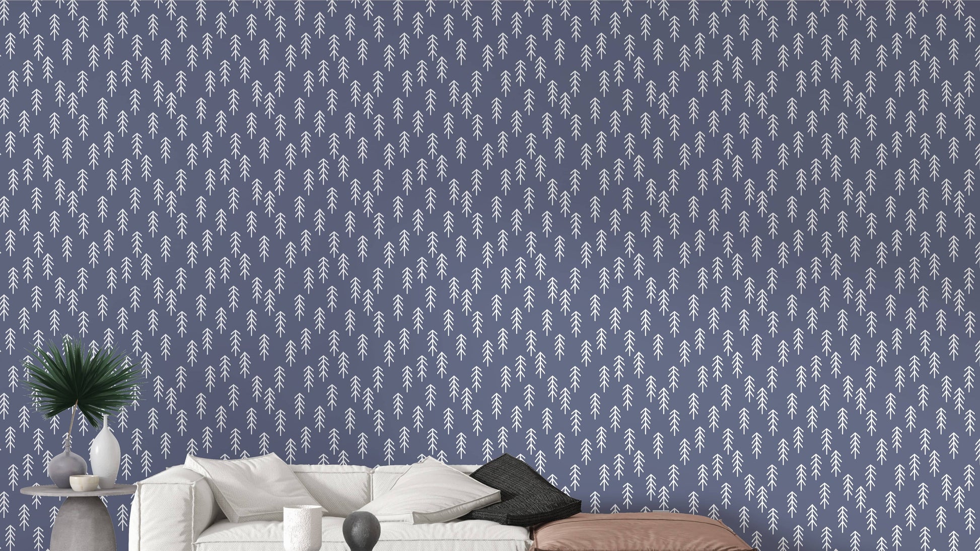 Scandinavian-inspired tree mural style
