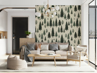 A beautiful wide-angle wall mural of a peaceful wood.