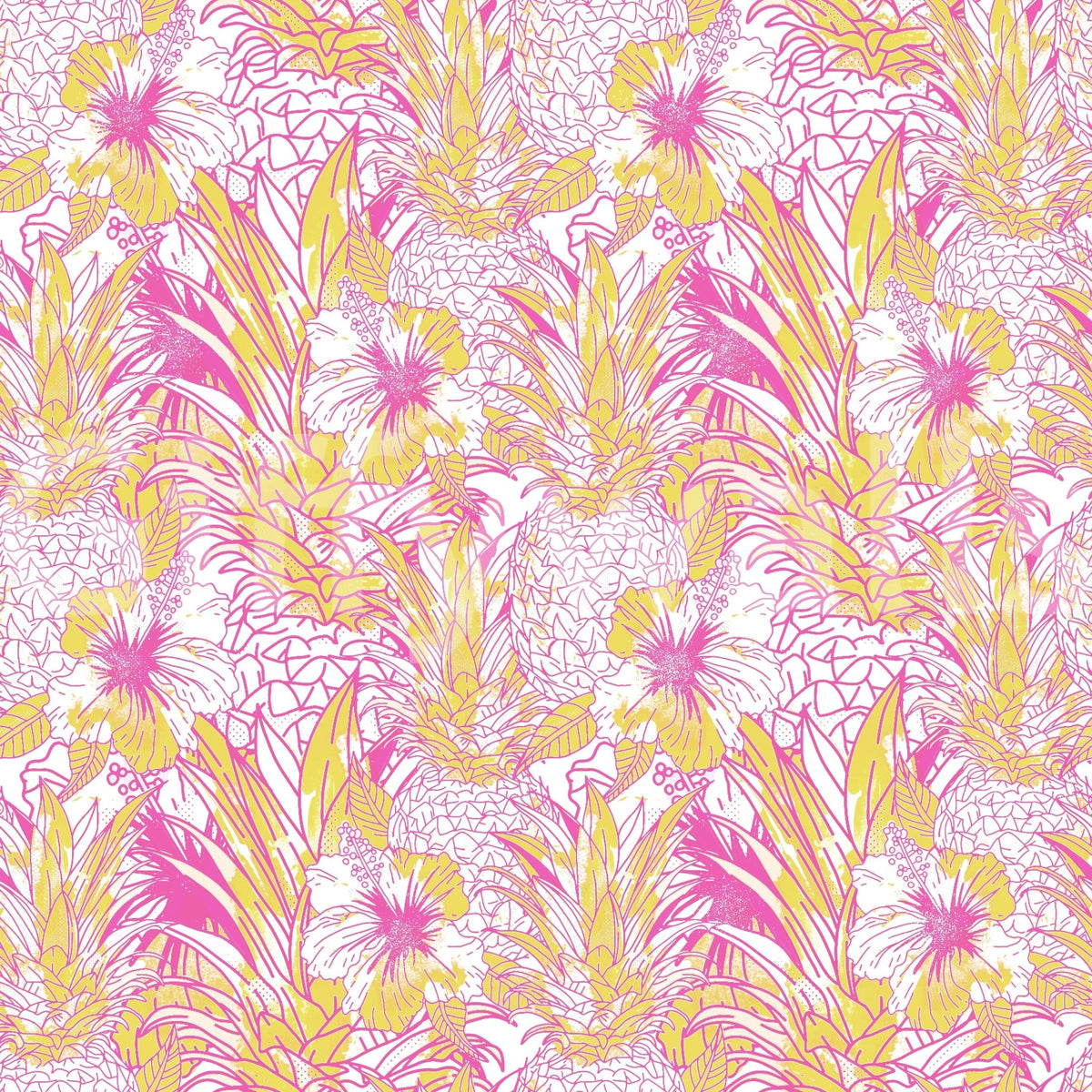 Pineapple Paradise summer pink yellow Hibiscus Wallpaper⁠, GD8827