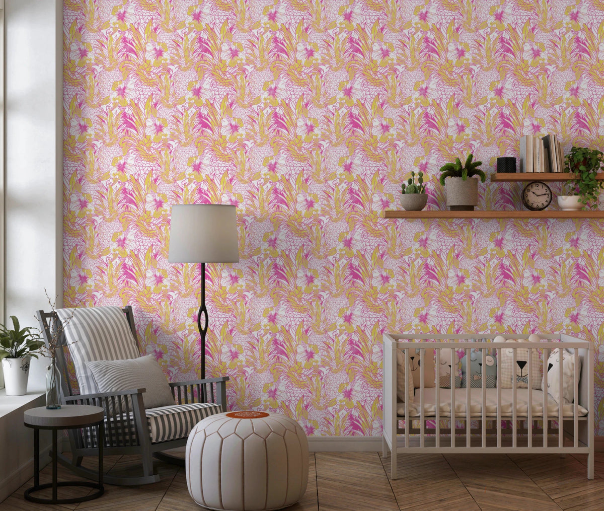 Pineapple Paradise summer pink yellow Hibiscus Wallpaper⁠, GD8827