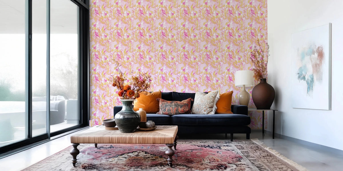 Pineapple Paradise summer pink yellow Hibiscus Wallpaper⁠, GD8827