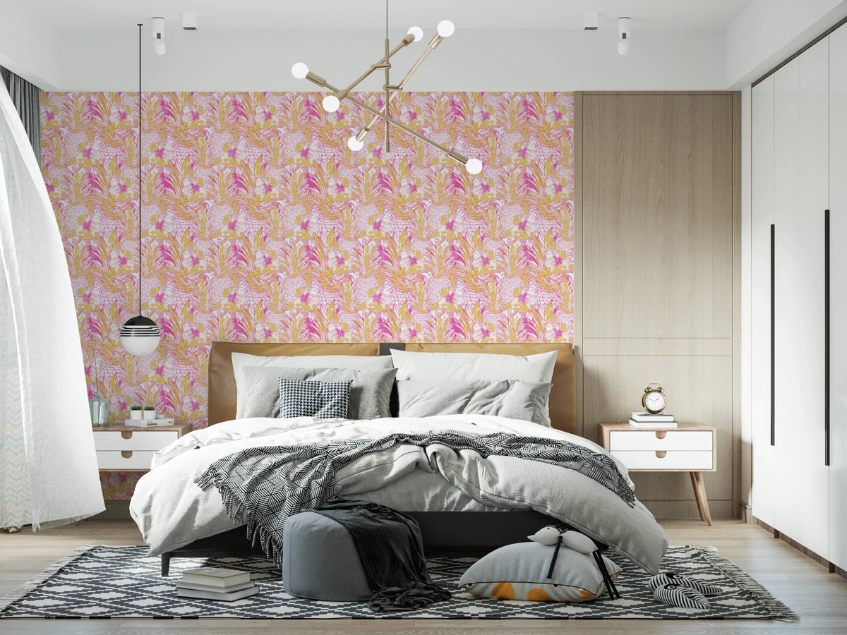 Pineapple Paradise summer pink yellow Hibiscus Wallpaper⁠, GD8827