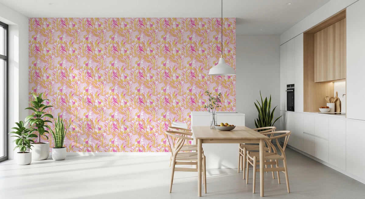 Pineapple Paradise summer pink yellow Hibiscus Wallpaper⁠, GD8827