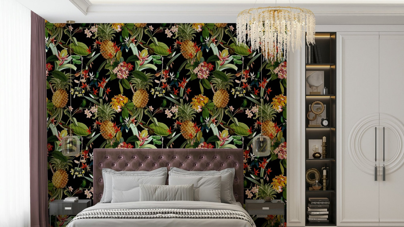 Tropical pineapple paradise wallpaper for vibrant rooms.

